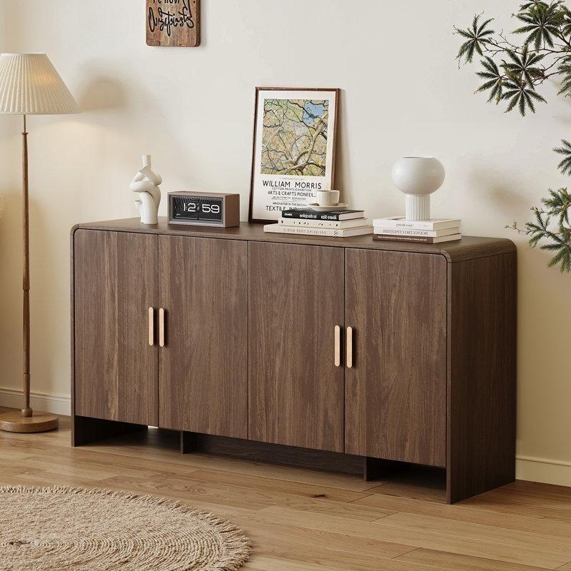 Ceviz Rengi Kavisli 4 Kapılı Yemek Masası Konsol Takımı 152x40x79 cm - 88423