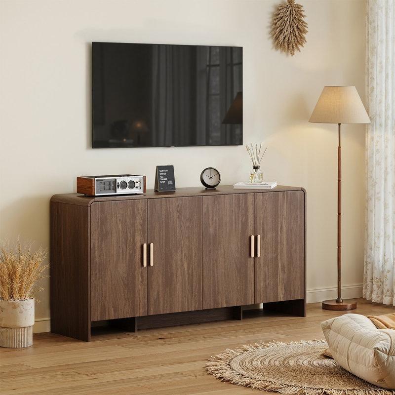 Ceviz Rengi Kavisli 4 Kapılı Yemek Masası Konsol Takımı 152x40x79 cm - 88423