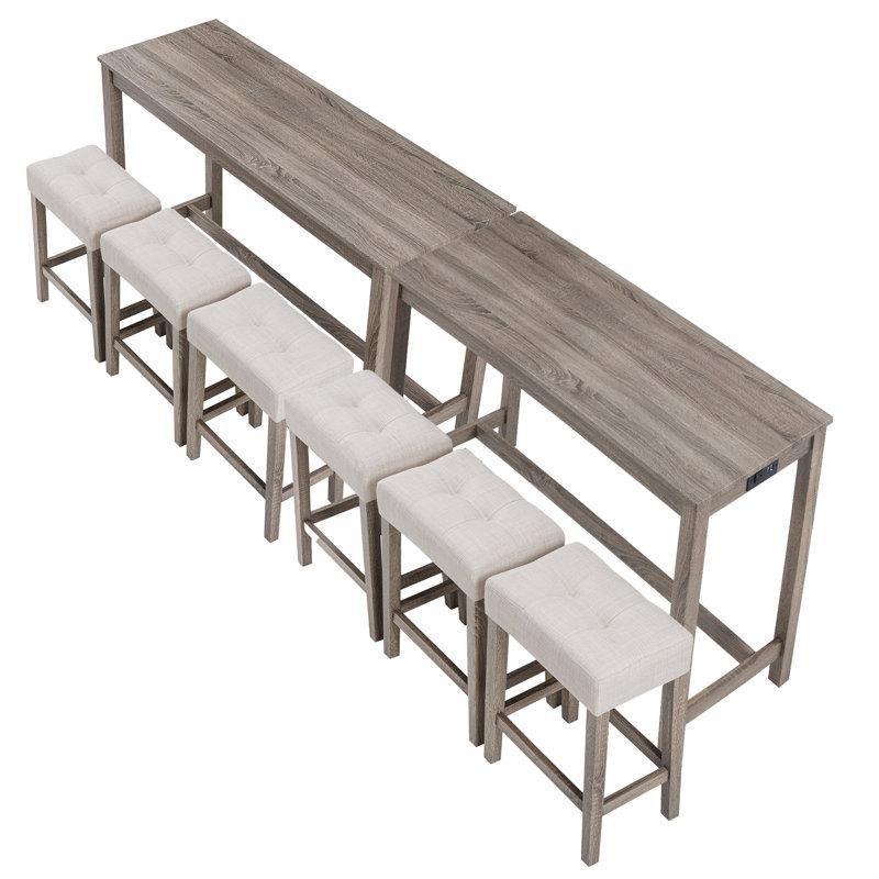Ceviz Rengi Masif Ahşap 150 cm Genişliğinde USB Portlu 8 Parçalı Yemek Masası Seti - 86251