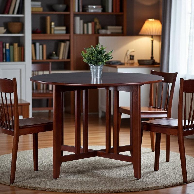 Ceviz Rengi Yuvarlak Katlanır Yemek Masası 107 cm Çapında - 87730