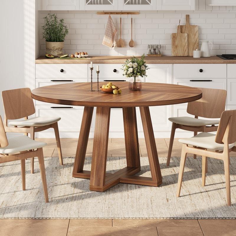 Ceviz Rengi Yuvarlak Yemek Masası 120 cm Çapında 4-6 Kişilik - 85963