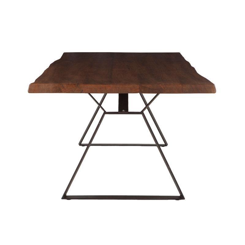 Ceviz Renginde Akasya Masif Ahşap Üstlü Metal Tabanlı Kütük Yemek Masası 239x239 cm - 87808