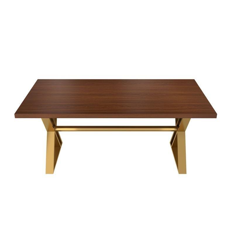 Ceviz Renginde Endüstriyel Ahşap 180 cm Yemek Masası Gold Metal Ayaklı - 85894