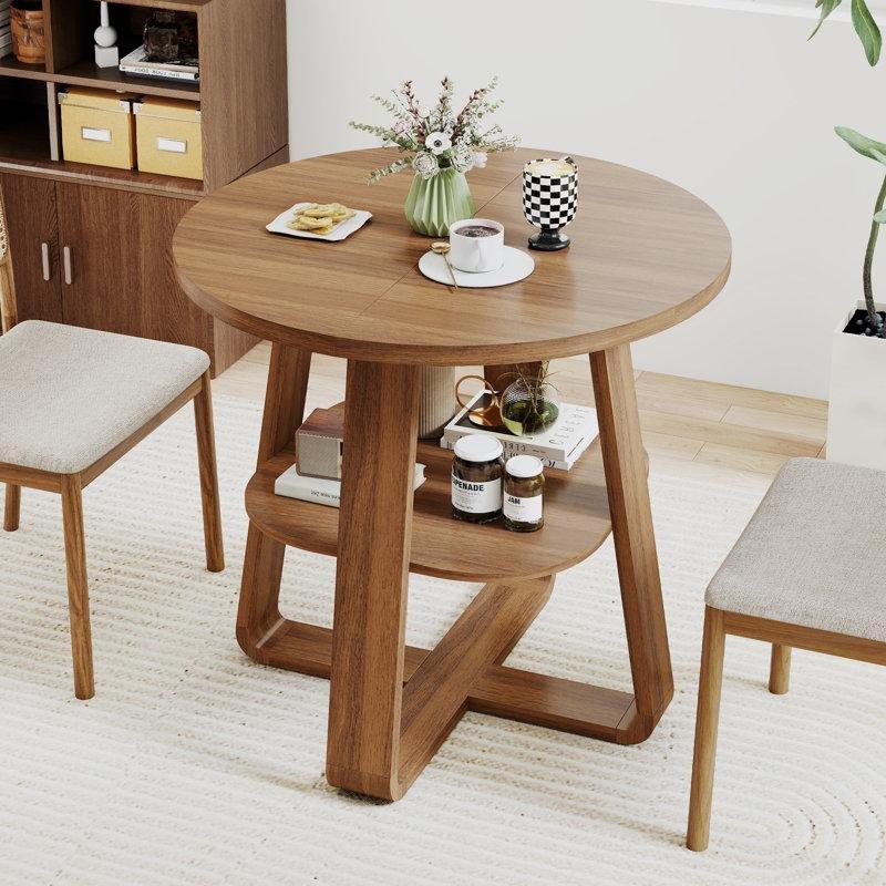 Ceviz Renginde Endüstriyel Ahşap Yuvarlak Mutfak Yemek Masası 80 cm - 84976