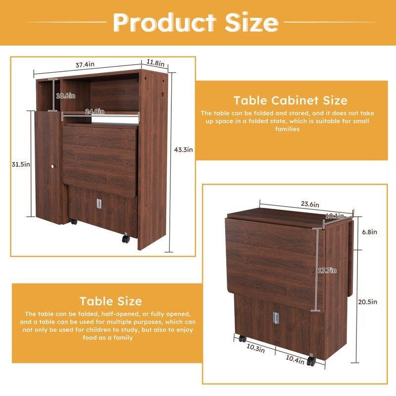 Ceviz Renginde Katlanabilir Duvara Monte Yemek Masası ve Depolama Ünitesi 120x30x110 cm - 86281