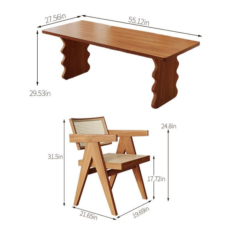 Ceviz Renginde Masif Ahşap Dikdörtgen Mutfak Masası 4 Sandalyeli Set - 85255.0