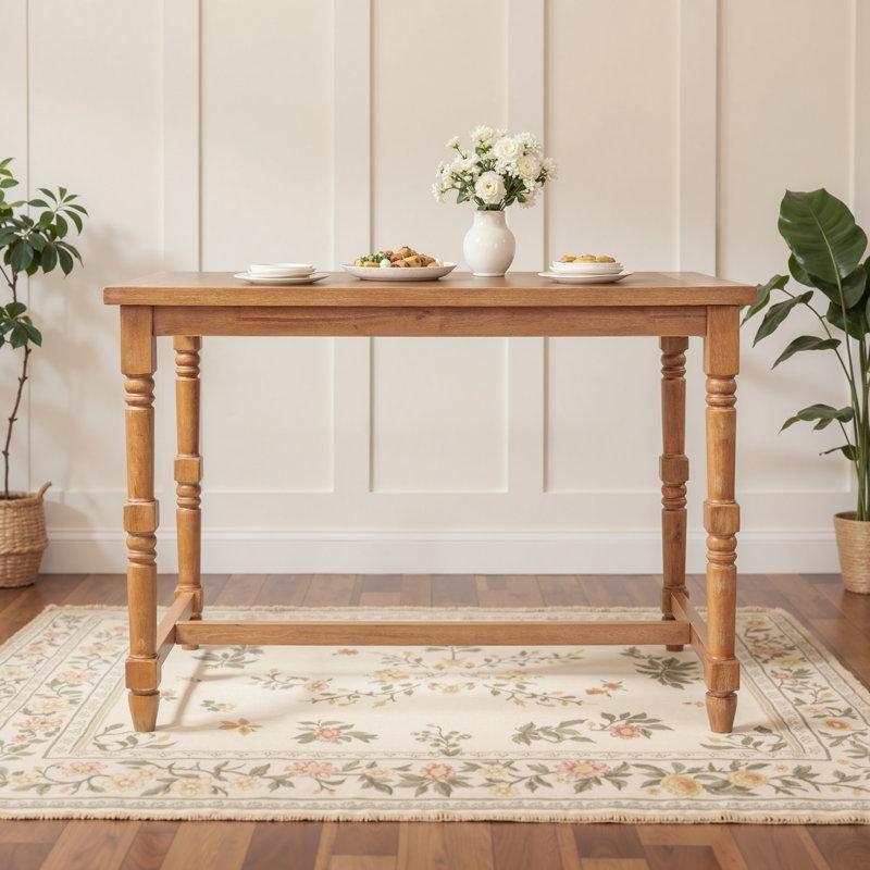 Ceviz Renginde Masif Ahşap Yüksek Ayaklı Rustik Mutfak Yemek Masası 56x81x94 cm - 84949