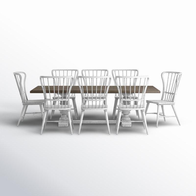 Chalita Masif Ahşap Country Yemek Masası Seti 102 cm Uzatılabilir Beyaz ve Kahverengi 8 Sandalyeli - 86047