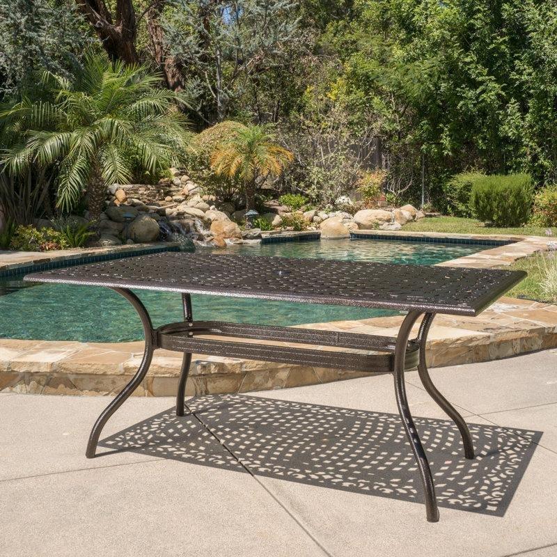Çiçek Desenli Ferforje Yemek Masası 173x97 cm Bronz - 86851