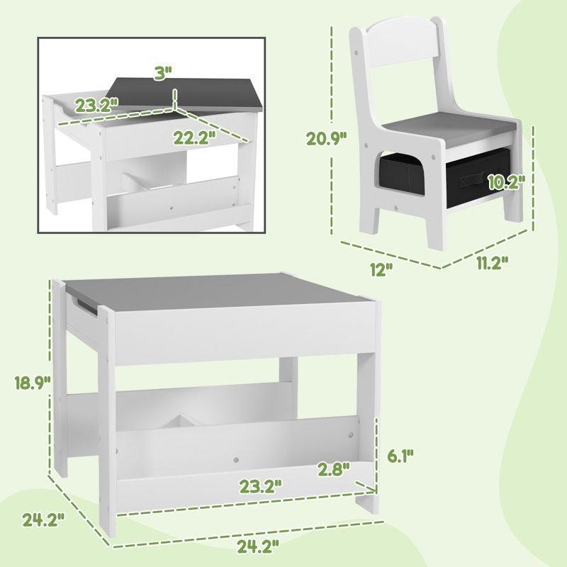 Çift Taraflı Dönerli Çocuk Yemek Masası Karatahta Özellikli 61 cm Beyaz Endüstriyel Ahşap - 86524