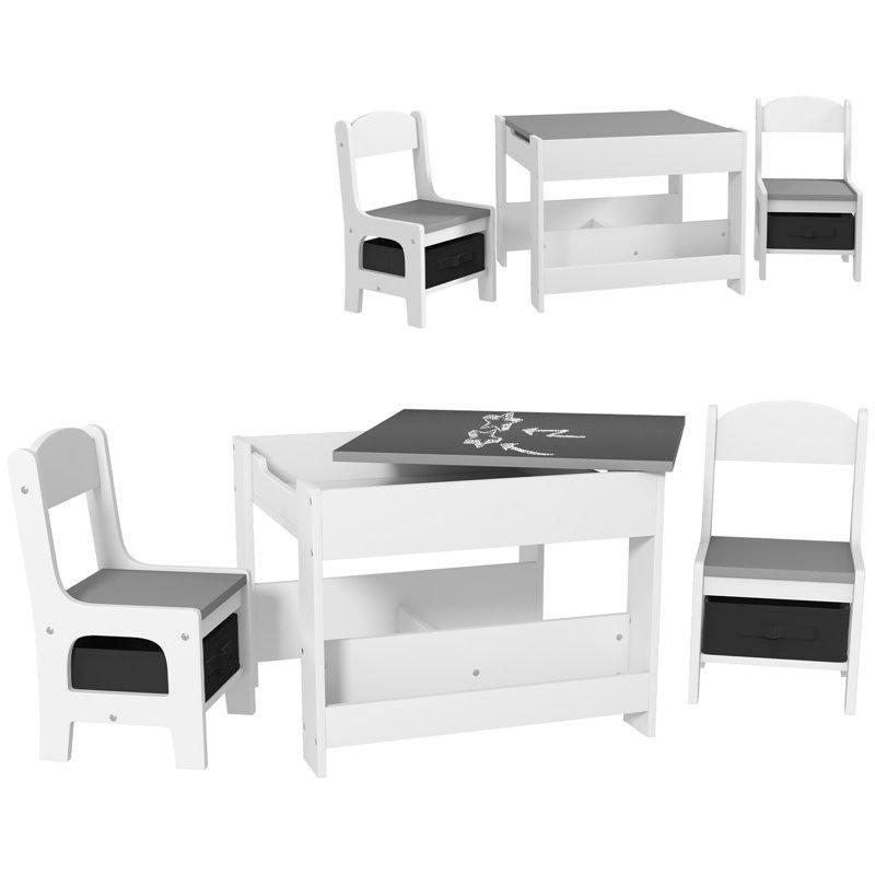 Çift Taraflı Dönerli Çocuk Yemek Masası Karatahta Özellikli 61 cm Beyaz Endüstriyel Ahşap - 86524