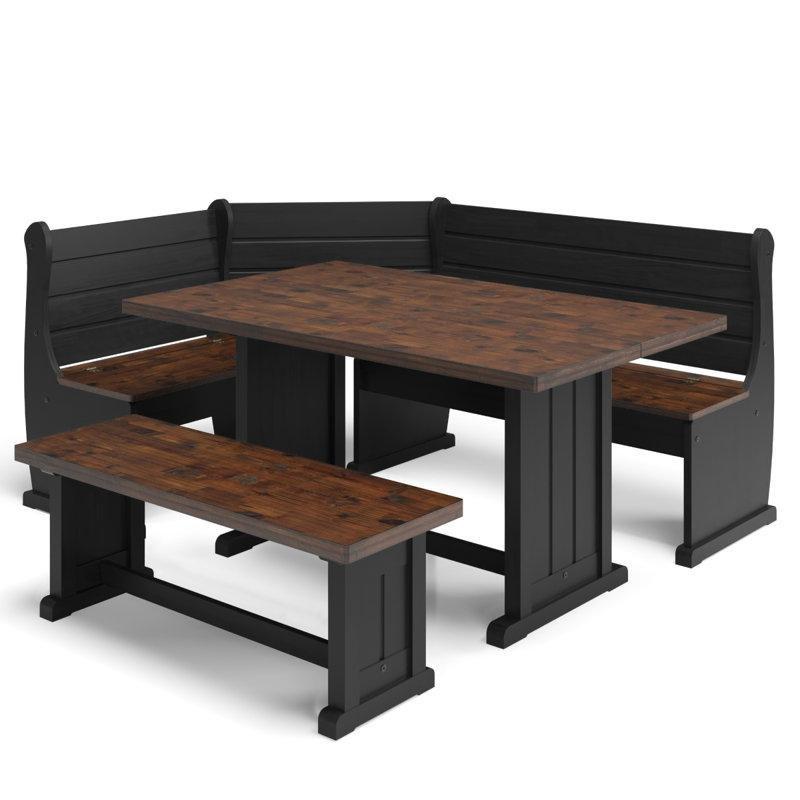 Çizilmiş Ahşap Köşe Mutfak Masası Seti 150x95 cm Benchli - 88765
