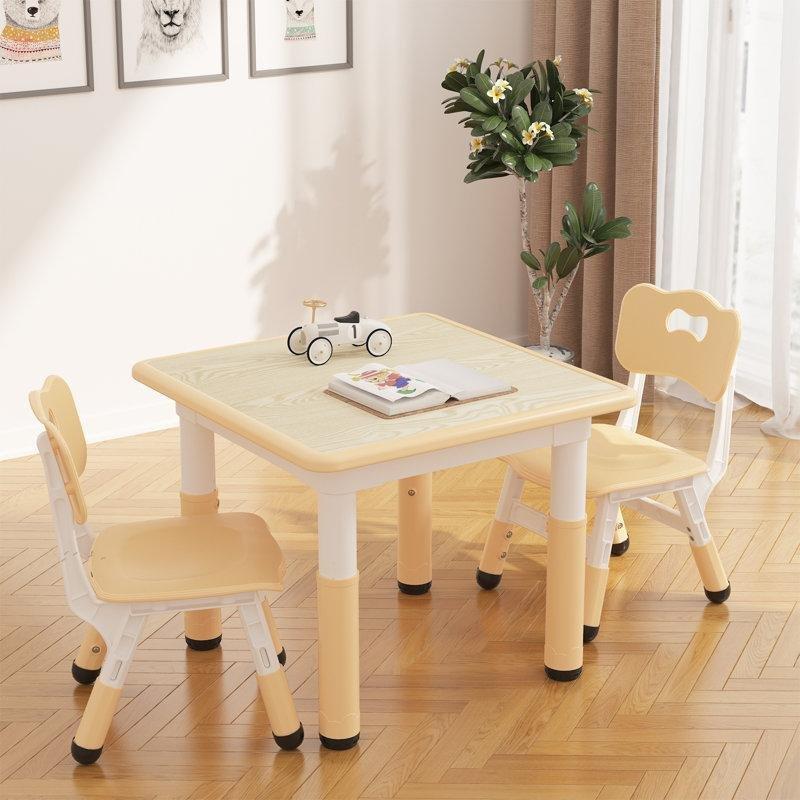 Çizim Yüzeyli Beyaz Çocuk Yemek Masası ve 2 Sandalye Seti 60x60 cm - 86563