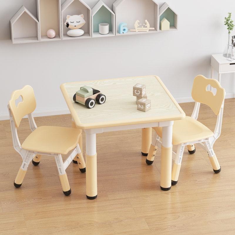 Çizim Yüzeyli Beyaz Çocuk Yemek Masası ve 2 Sandalye Seti 60x60 cm - 86563