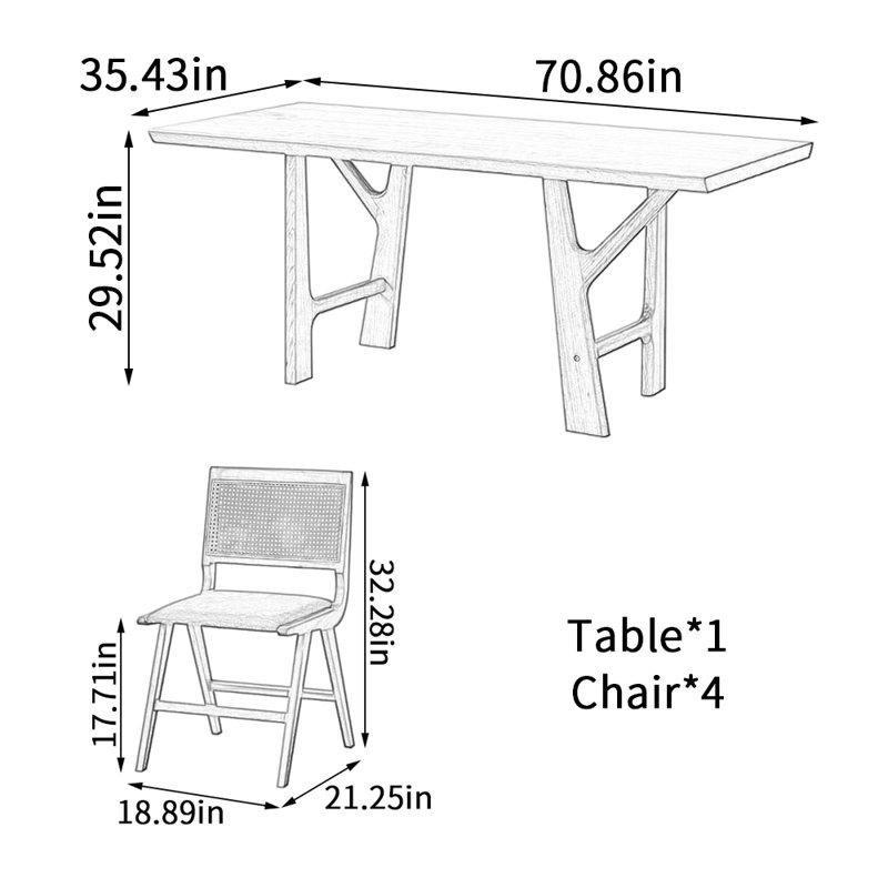 Dal Şeklinde Kiraz Ağacı Yemek Masası 180x90 cm Kahverengi ve 4 Hasırlı Sandalye Sarı Oturma Grubu - 85291.0