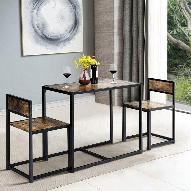 Dar Alanlar İçin Endüstriyel Ahşap Metal Ayaklı Mutfak Masası ve 2 Sandalye Seti 90x47x76 cm - 88687
