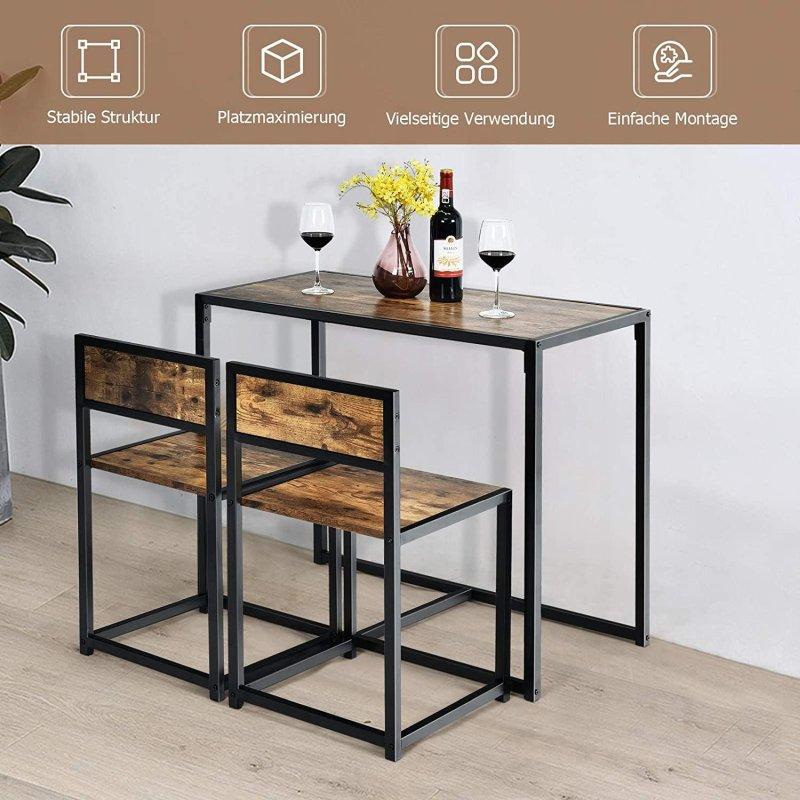 Dar Alanlar İçin Endüstriyel Ahşap Metal Ayaklı Mutfak Masası ve 2 Sandalye Seti 90x47x76 cm - 88687