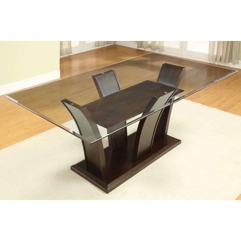 Dikdörtgen Cam Tablalı Kahverengi Ceviz Yemek Masası 183x107 cm - 84706