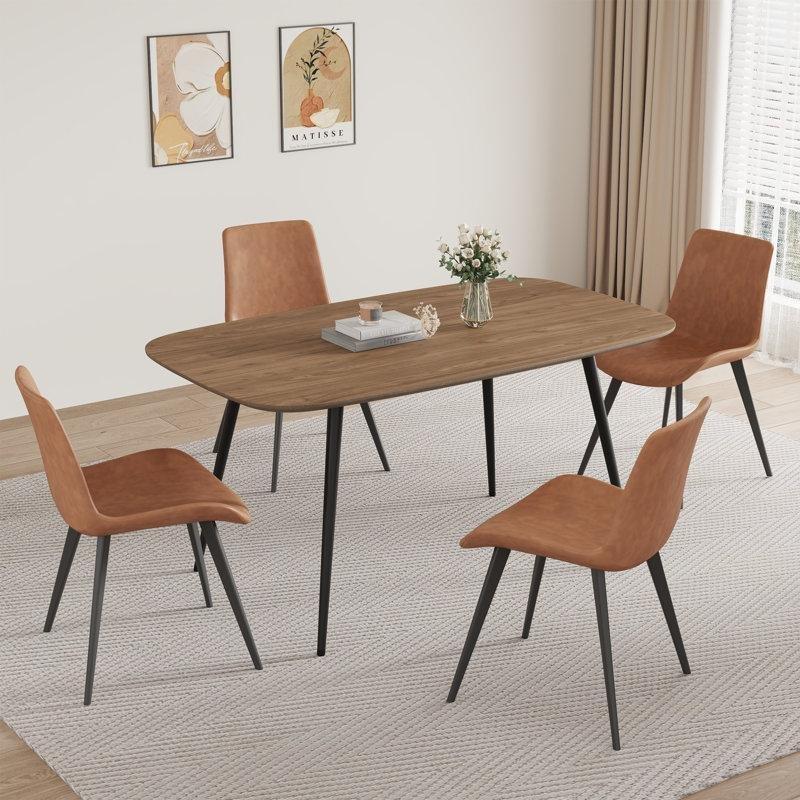 Dikdörtgen Modern Mutfak Masası Takımı 120 cm Endüstriyel Ahşap ve 4 Adet Sandalye - 85717.0