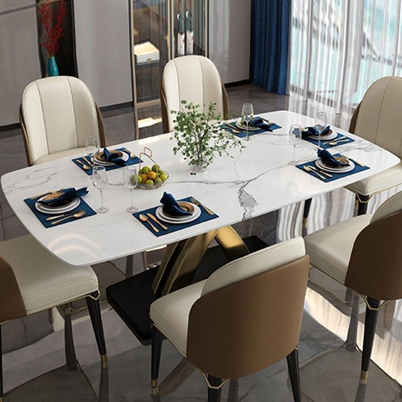 Dikdörtgen Sinterli Taş Gold Yemek Masası X Tabanlı - 86941