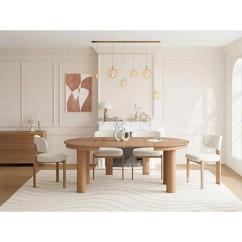Doğal Açık Meşe Kaplı Yuvarlak Açılır Yemek Masası 200x120 cm - 83302