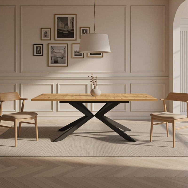 Doğal Ahşap Açılır Yemek Masası 140-220 cm Siyah Metal Ayaklı - 83773