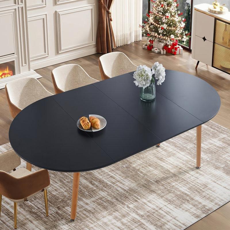 Doğal Ahşap Bacaklı Siyah Uzatılabilir Yemek Masası 100x100 cm - 87325