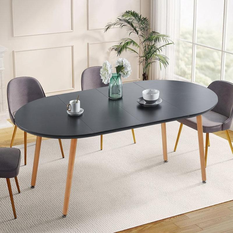 Doğal Ahşap Bacaklı Siyah Uzatılabilir Yemek Masası 100x100 cm - 87325