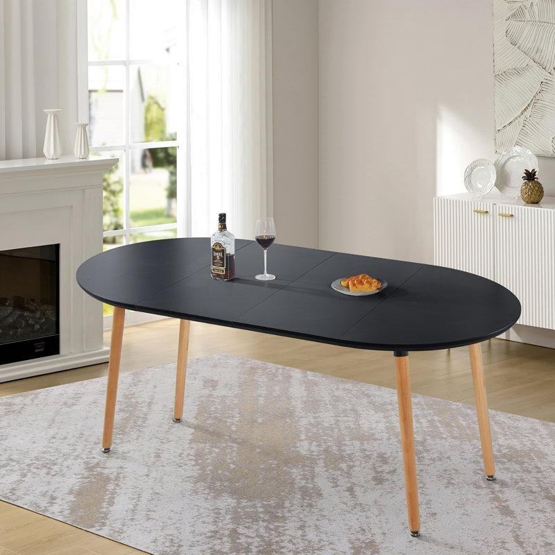 Doğal Ahşap Bacaklı Siyah Uzatılabilir Yemek Masası 100x100 cm - 87325