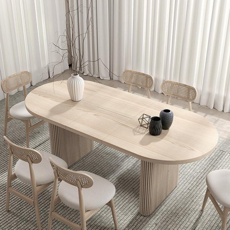 Doğal Ahşap Çift Ayaklı Oval Genişletilebilir Yemek Masası 200x70 cm - 84436