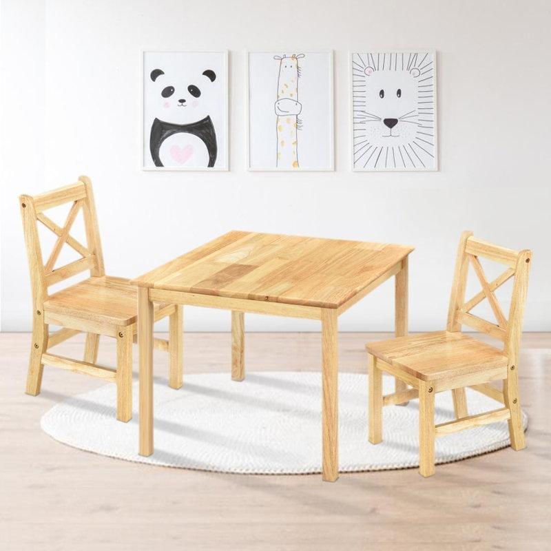 Doğal Ahşap Çocuk Yemek Masası ve Sandalye Seti 3 Parça - 86518