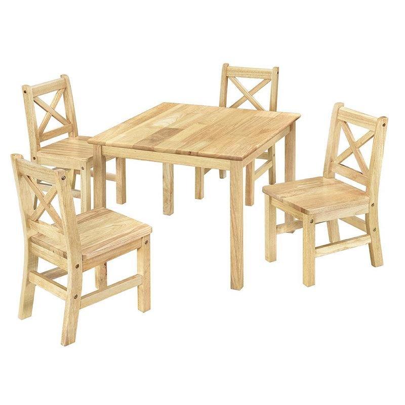 Doğal Ahşap Çocuk Yemek Masası ve Sandalye Seti 59x59 cm - 86515