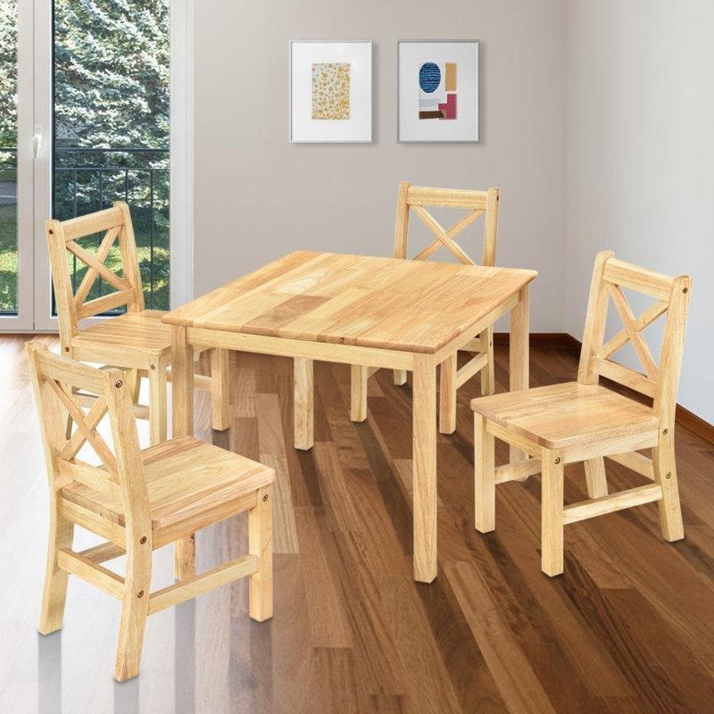 Doğal Ahşap Çocuk Yemek Masası ve Sandalye Seti 59x59 cm - 86515