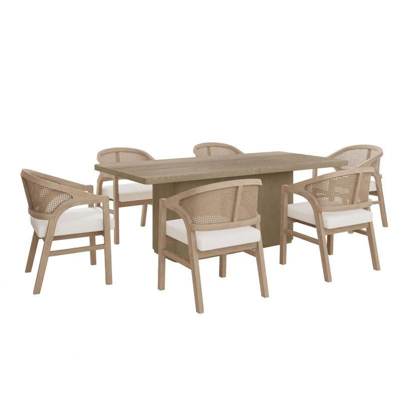 Doğal Ahşap Dikdörtgen Rattan Yemek Masası Takımı 213x101 cm - 88138