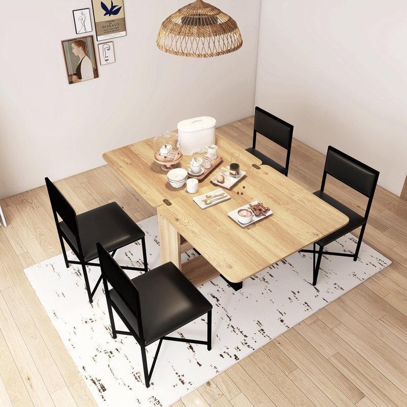 Doğal Ahşap Genişletilebilir Katlanır Mutfak Masası Seti 160x80 cm 4 Siyah Sandalyeli - 85408.0