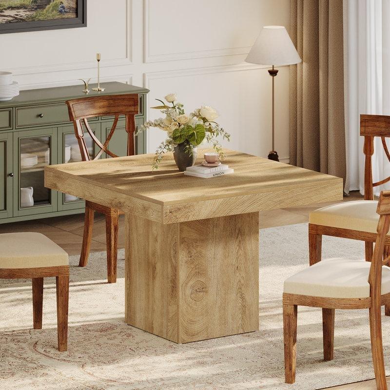 Doğal Ahşap Kare Yemek Masası 100x100 cm Kahverengi Pedestal Tabanlı - 84991