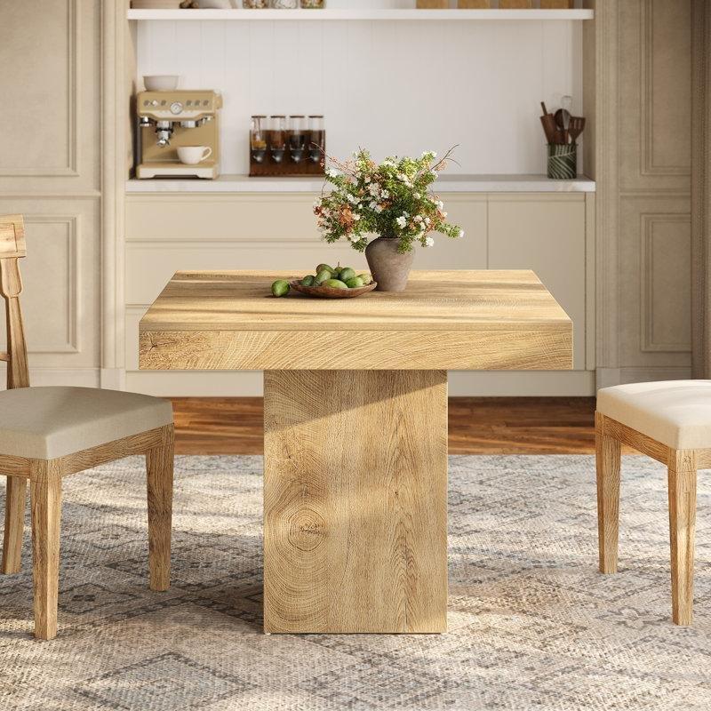 Doğal Ahşap Kare Yemek Masası 100x100 cm Kahverengi Pedestal Tabanlı - 84991