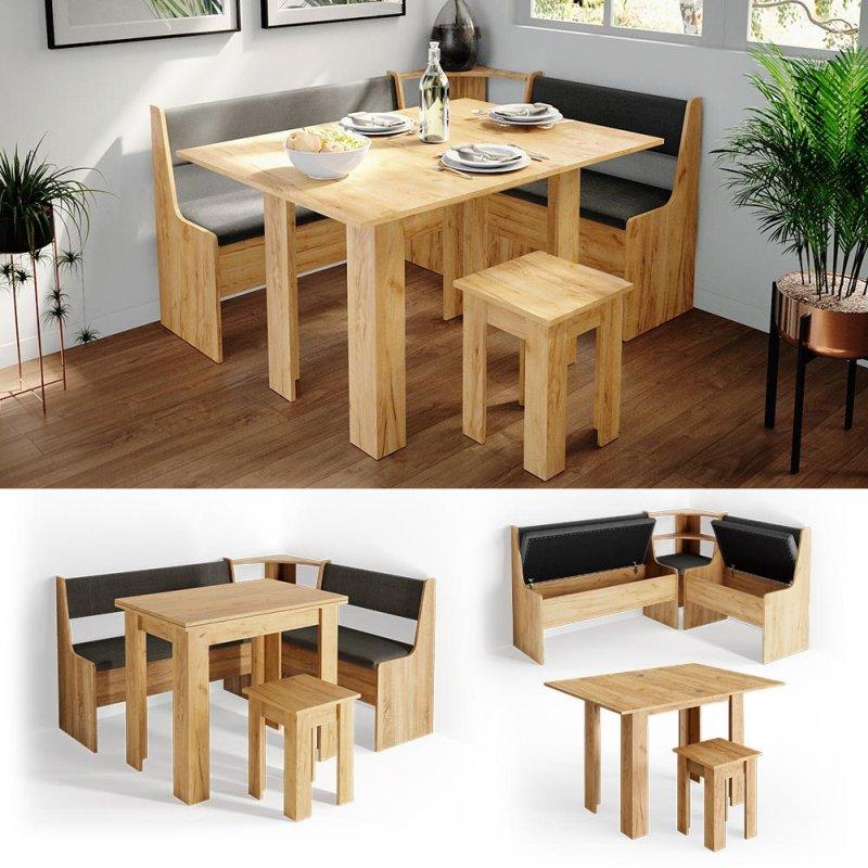 Doğal Ahşap Köşe Mutfak Masası Seti 150x120 cm Bench ve Hokkeli - 88696