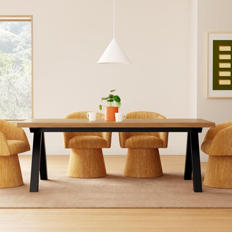 Doğal Ahşap Masif Meşe Kütük Yemek Masası 210x100 cm Siyah Ayaklı - 87823