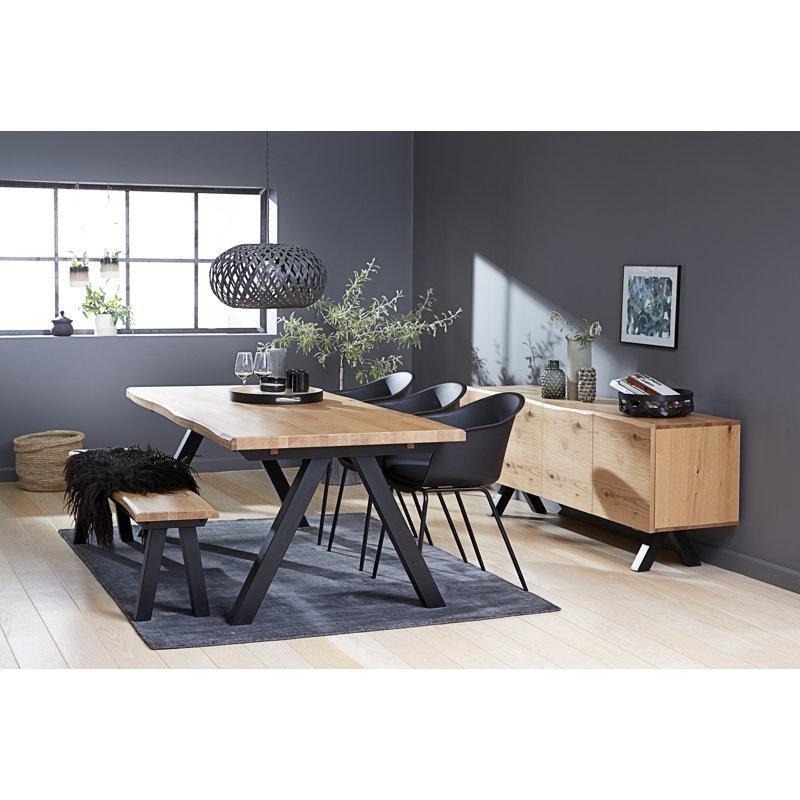 Doğal Ahşap Masif Meşe Kütük Yemek Masası 210x100 cm Siyah Ayaklı - 87823