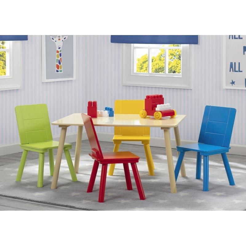 Doğal Ahşap Renkli 5 Parçalı Çocuk Yemek Masası ve Sandalye Seti - 86578