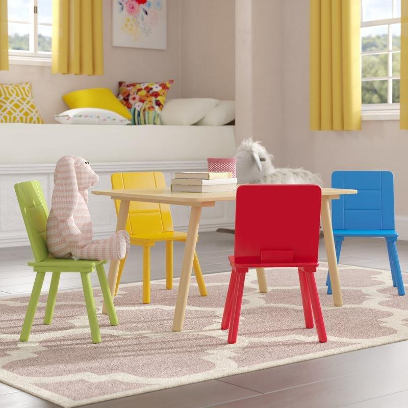 Doğal Ahşap Renkli 5 Parçalı Çocuk Yemek Masası ve Sandalye Seti - 86578