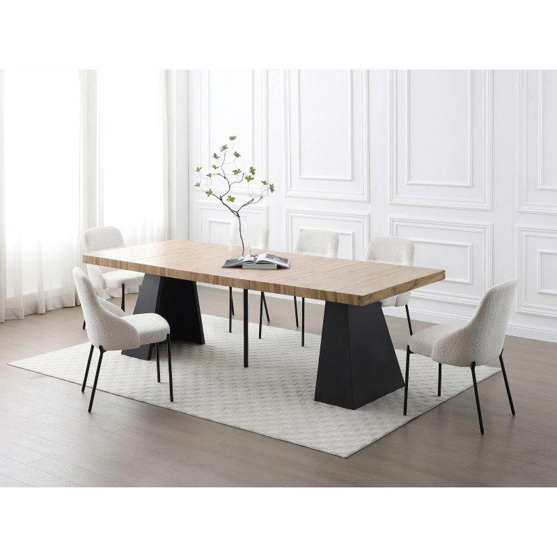 Doğal Ahşap ve Siyah Metal Açılır Yemek Masası 250x100 cm - 83212