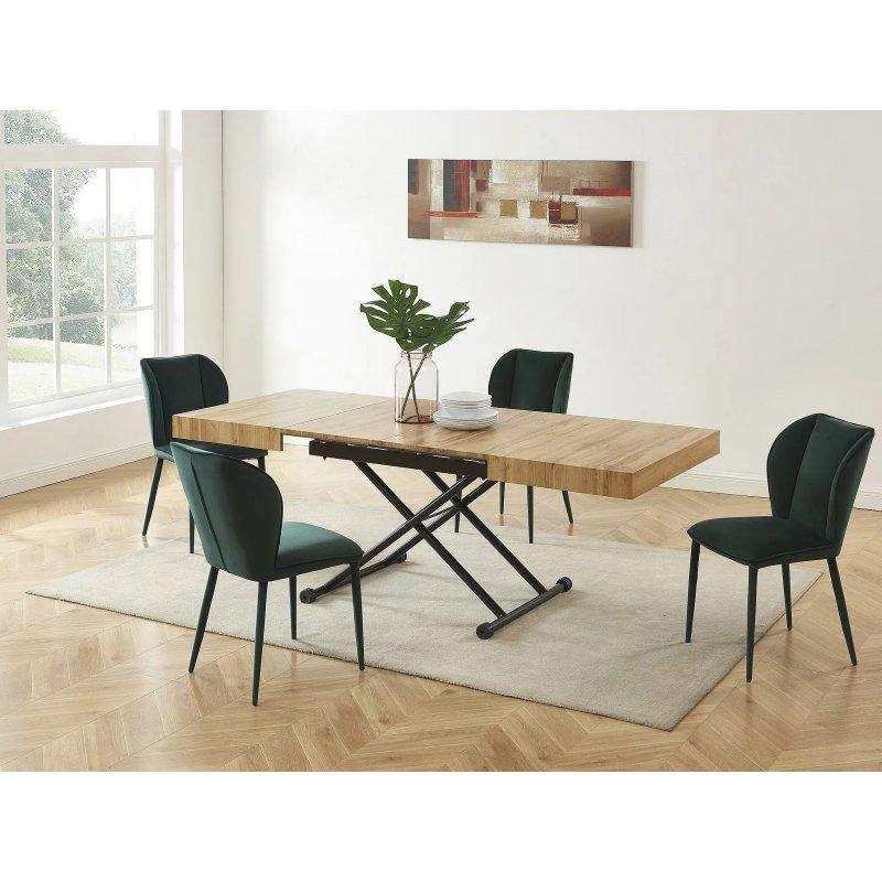 Doğal Ahşap ve Siyah Metal Çerçeveli Açılır Yemek Masası 120-220 cm - 83197