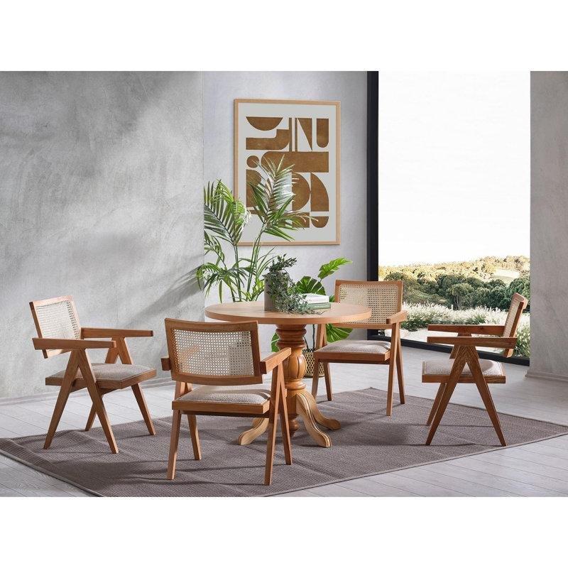 Doğal Ahşap Yemek Masası Takımı 100x100 cm 4 Sandalyeli - 88213