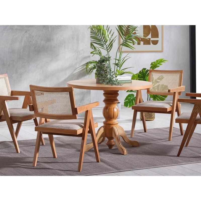 Doğal Ahşap Yemek Masası Takımı 100x100 cm 4 Sandalyeli - 88213