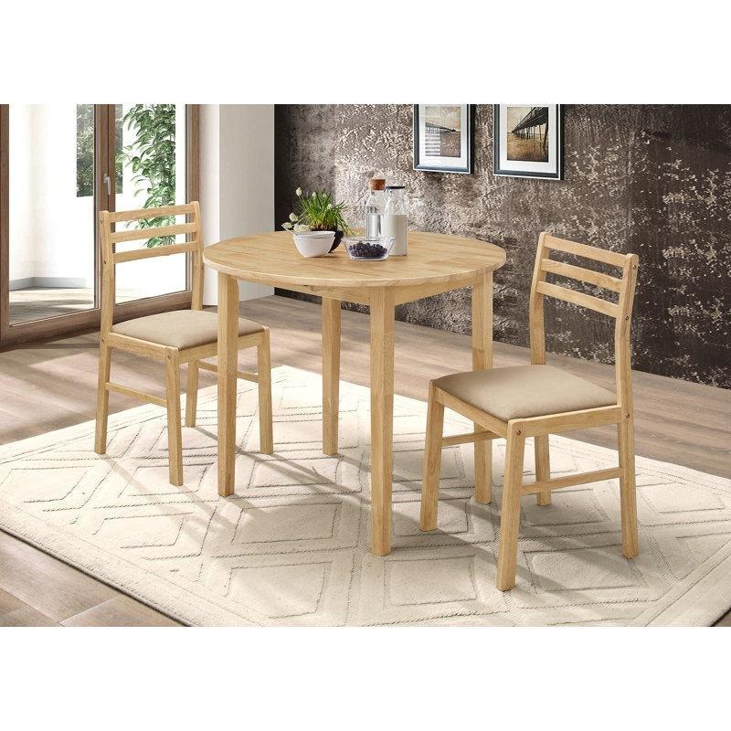 Doğal Ahşap Yuvarlak Açılır Yapraklı Küçük Mutfak Masası 2 Sandalyeli Set - 85582.0