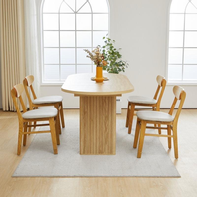Doğal Ahşap Yuvarlak Yemek Masası 180x80 cm Çift Ayaklı Taban - 84043