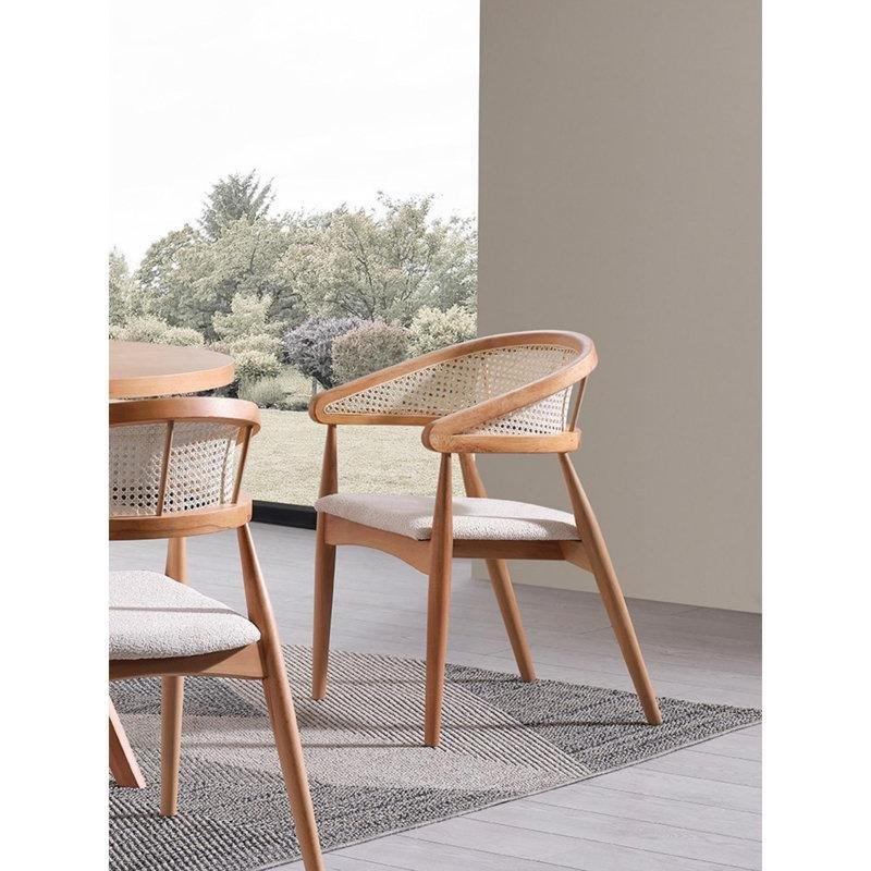 Doğal Huş Ağacı 100x100 cm Yuvarlak Bohem Mutfak Masası ve 4 Sandalye Seti - 85267.0