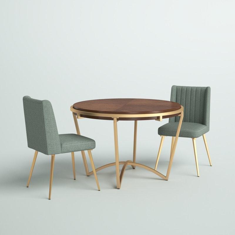 Doğal Kahverengi Endüstriyel Ahşap Gold Metal Ayaklı 2 Kişilik Yuvarlak Mutfak Masası - 85552.0